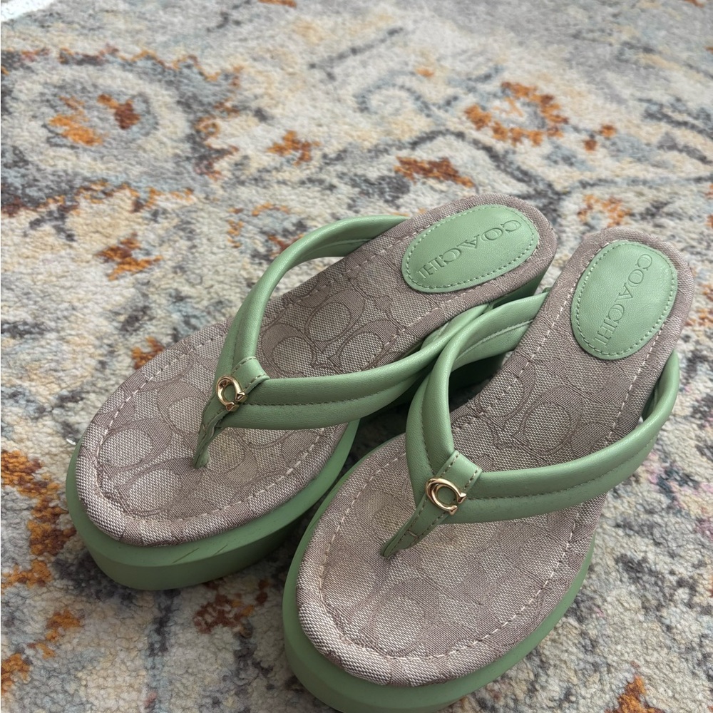 *SOLD* Coach Women's Sandals in Green and Gold